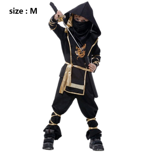 Σετ Παιδικής Στολής Ninja, Στολή Cosplay Ninja με Μαύρο και Χρυσό Στάμπα Δράκου από Μαλακή 1