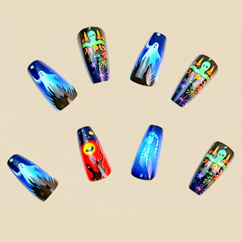 24-teiliges Halloween-Nagelkunst-Set mit Kürbis-Design, einfache 1