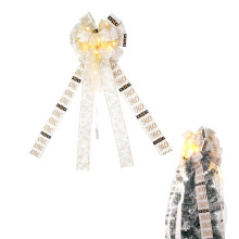 Christmas Spirit Decor, Reusable Decoration Glitter Satin Mesh, Yellow Blue Decorative Bow for Christmas Tree Topper, Wedding & Holiday Use (83 x 29cm