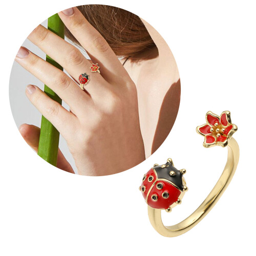 Openable Ladybugs Shaped Ring With Colorful Drip Glaze Finish-D 2