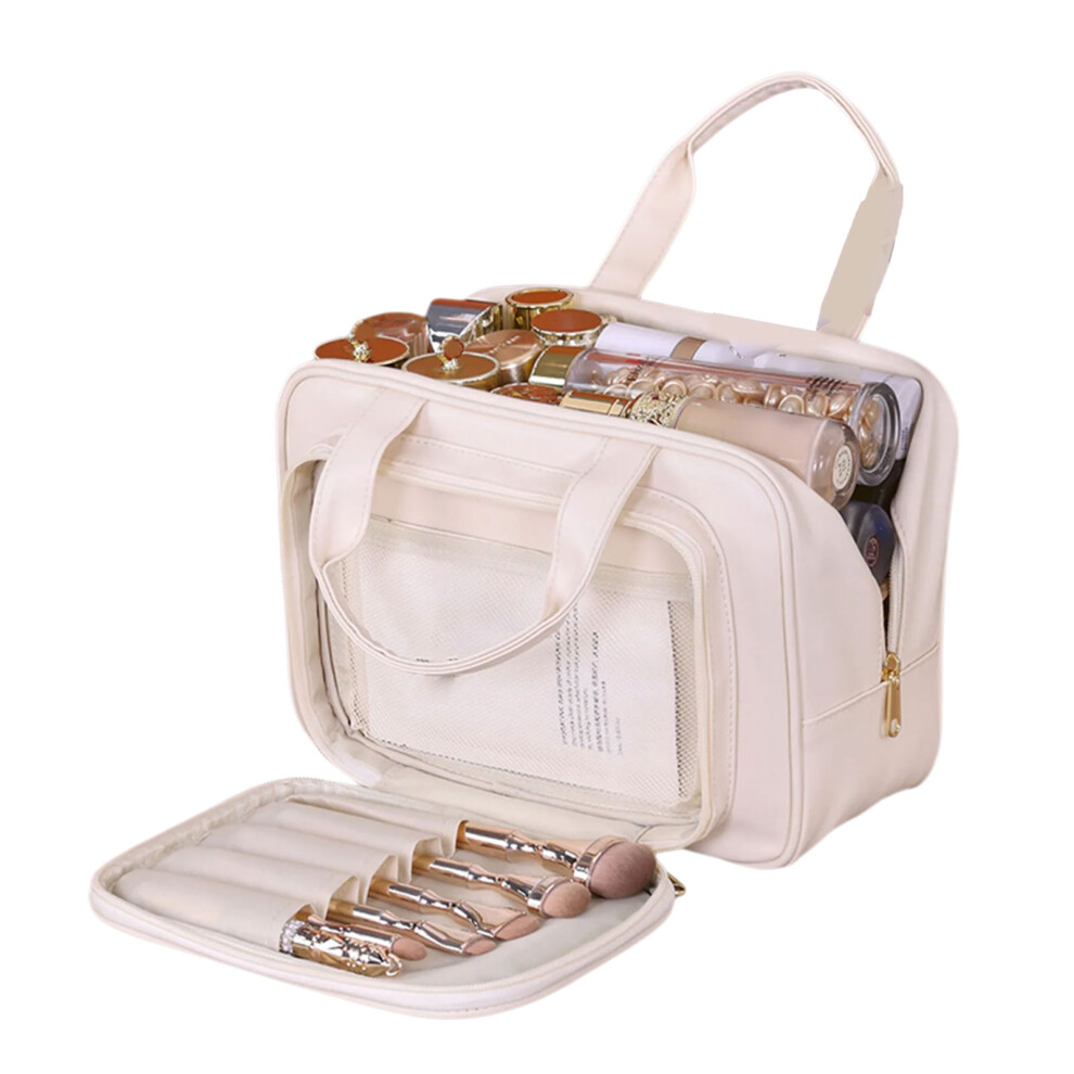 White Travel Toiletry Bag,Makeup Cosmetic Bag With-Milk Apricot