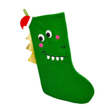 Embroidered Dinosaur Christmas Stocking Decorative Green