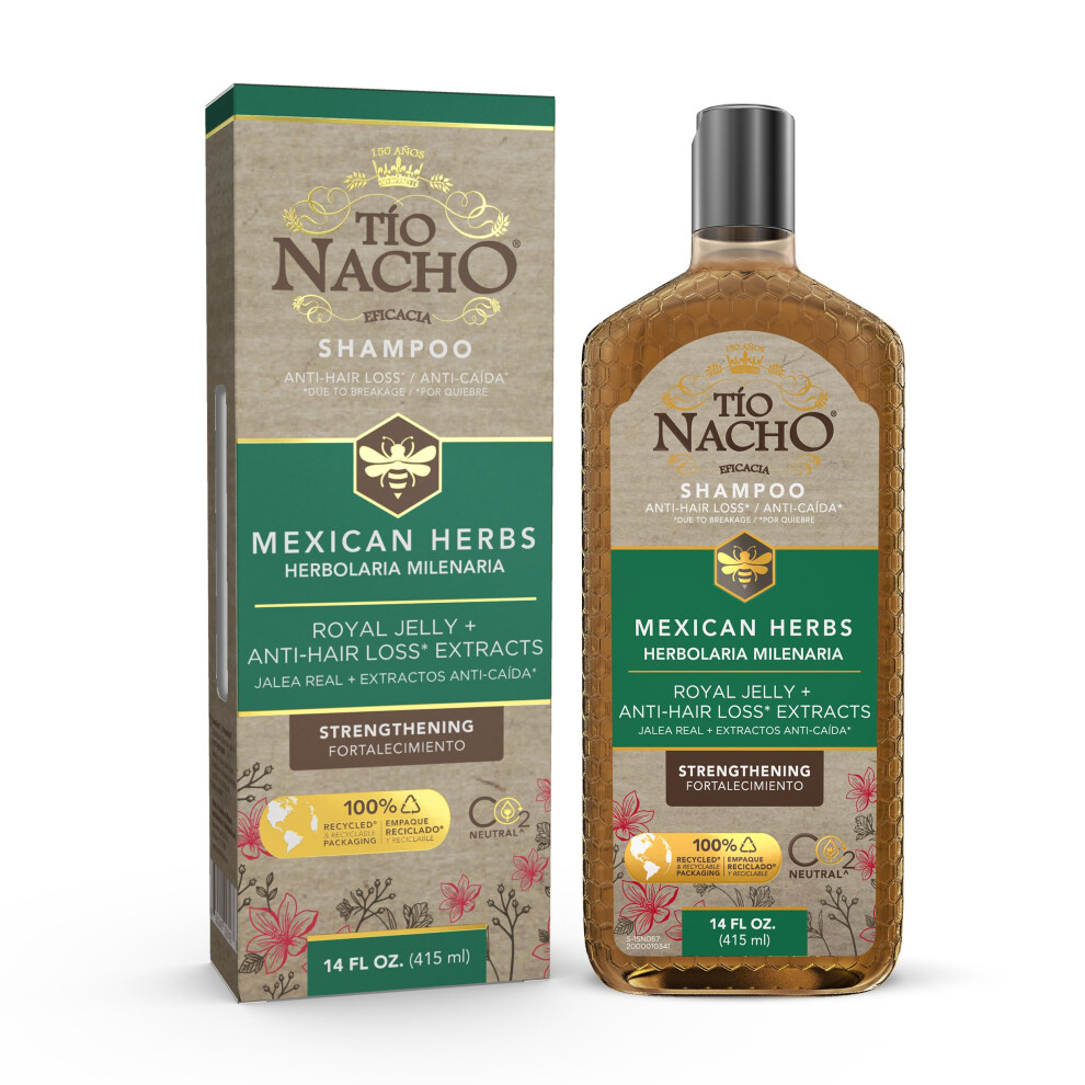 Tio Nacho Mexican Herbs Shampoo, Strengthening Hair Care With Royal Jelly, Ginseng, Wheat And Jojoba Oil, Honey Scented-14 Fl Oz