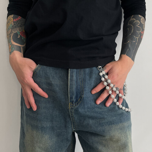 Punk-Stil Perlen Jeans Kette Perlen Strasssteine Edgy Gothic 1