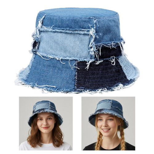 Denims Bucket Hat Patchwork Compact Foldable Headwear For Summer 1