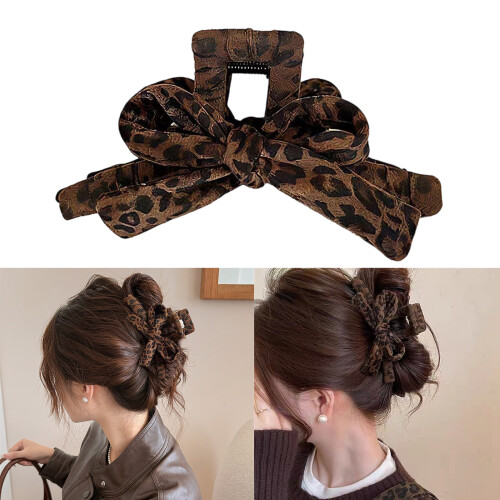Fashionable Leopard Pattern Hair Claw With Decorative Bowknot 1