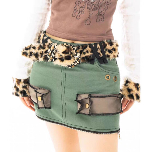 Mode luipaardprint tailleriem nepbont patchwork verstelbare PU