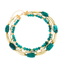 Versatile Layer Beaded Pendant Necklace Stainless Steel-Green