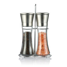 Gourmet kryddkvarnset, påfyllningsbara shakers i klart glas med justerbar keramisk grovlek för professionellt kök