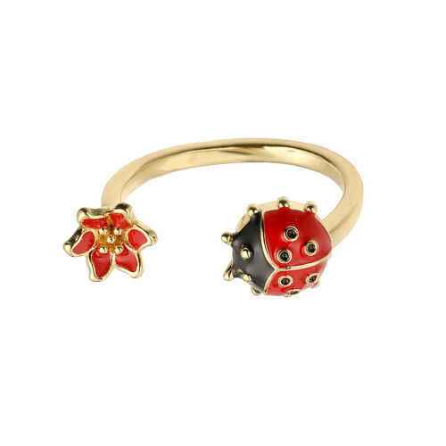 Adjustable Ladybugs Insect Ring Featuring Multicolor Enamel-A