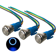 Lasc Brú Féinghlasála 16mm le Táscaire LED, Lasc Nóiméadach Soilsithe Gorm 12V24V5A, Uiscedhíonach Deannach-dhíonach Frith-Vandalach do RV