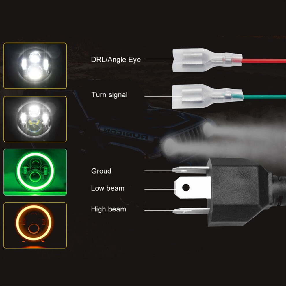 7 Inch Led Headlight Hi/Lo Beam With Drl Amb Green 4853526571716
