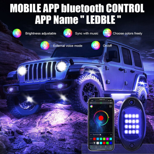 8 Pods RGB LED Rock Lights Kit Underglow Multicolo 2