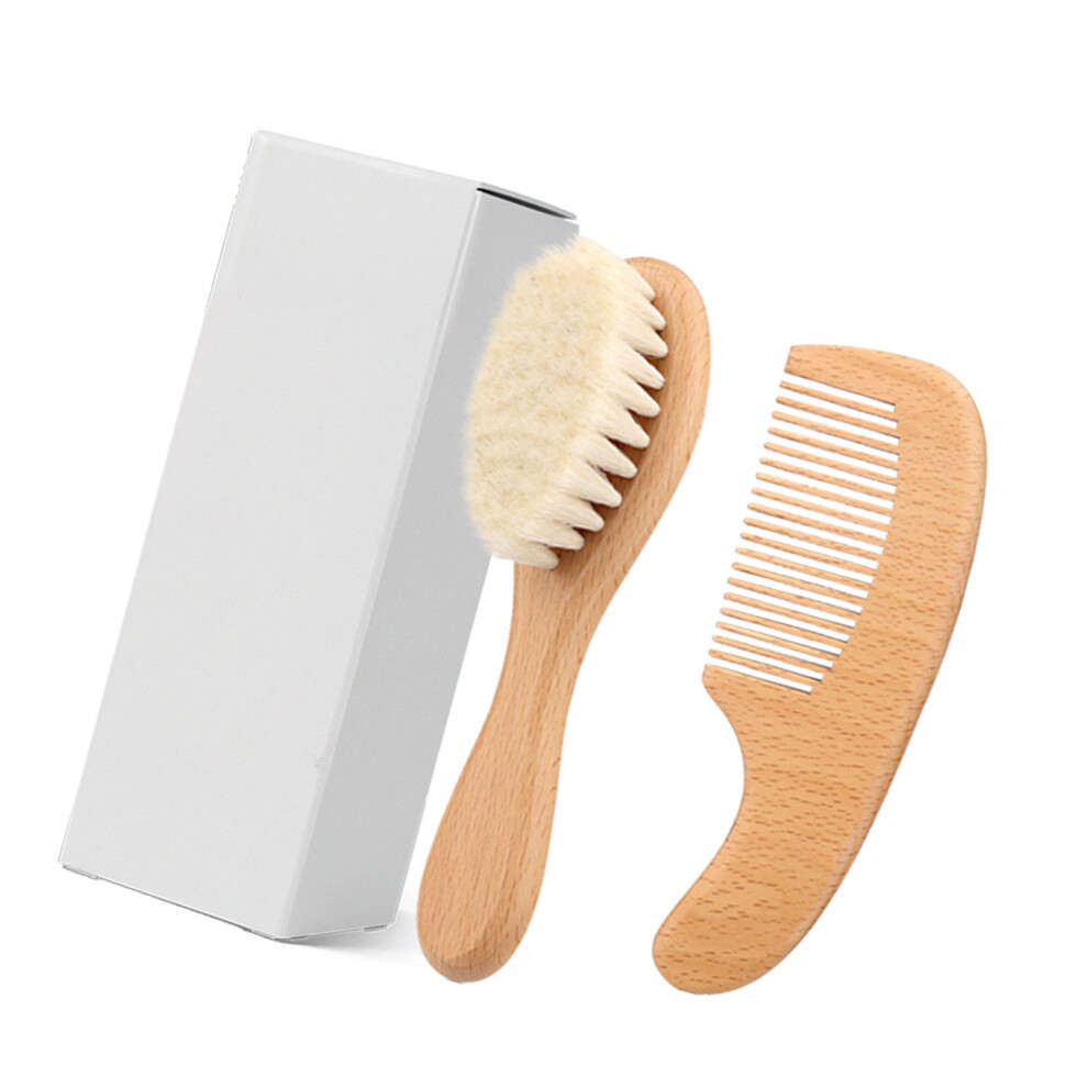 Gentle Infant Scalp Massage Brush Soft Wool Bristles Wooden Comb