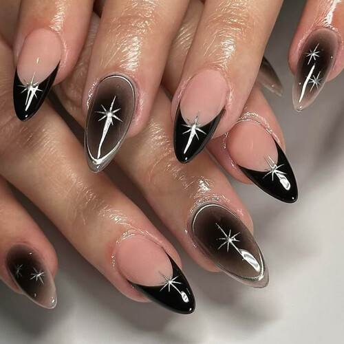 24Pcs Punk Style False Nails with Floral Pattern Plastic Nail