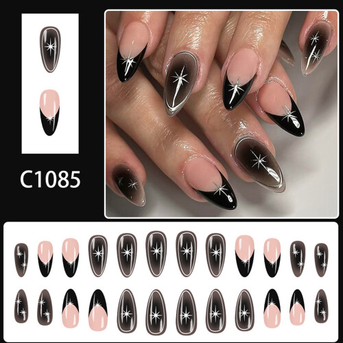 24Pcs Punk Style False Nails with Floral Pattern Plastic Nail 1