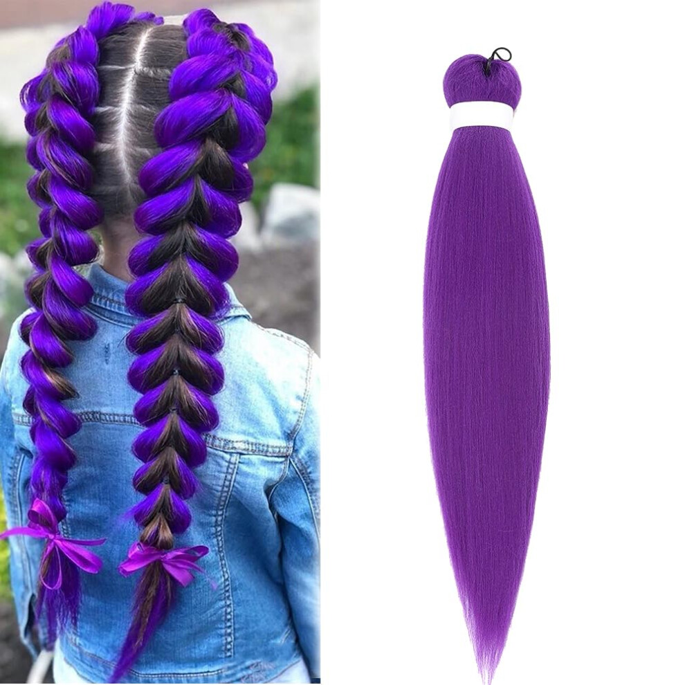 Purple Hair Extensions, 26Inch Prestretched Synthetic Braiding Hair, 1PC, For Halloween Cosplay Stage Parties