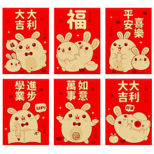 Hong Bao heldige pengelommer, slangens år med tegneserieprægningsfoliestempling, røde kuverter heldige penge til kinesisk nytårsgaver (6 stk.)
