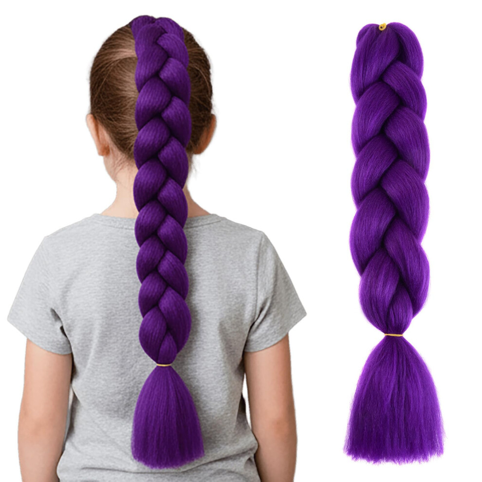 Purple Hair Extensions 24/26 Inch PreStretched Synthetic Braiding Hair For Braids A24in Halloween Cosplay