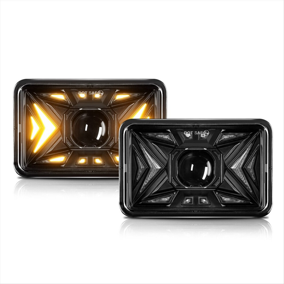 4X6 Inch Led Headlights With Drl Turn Signal Amber 4852581961371