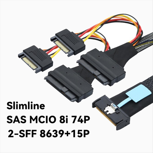 Server Adapter Cable Slimline SAS MCIO 8i 74P to 2 2