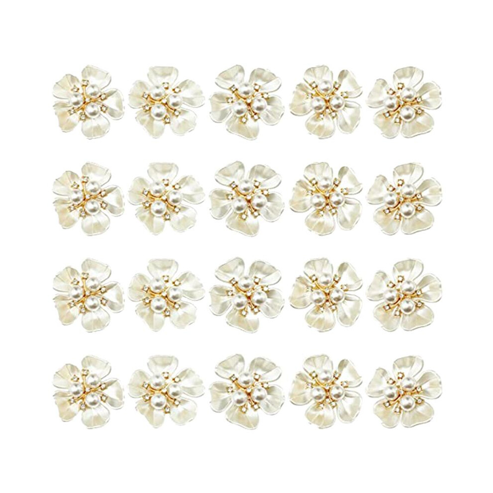 20Pcs Pearl Rhinestone Embellishments Flower Flatb 4852581949065