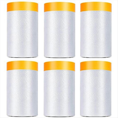 6 Pack Tape and Drape, 1.8X62.3 Ft Pre-Taped Maski