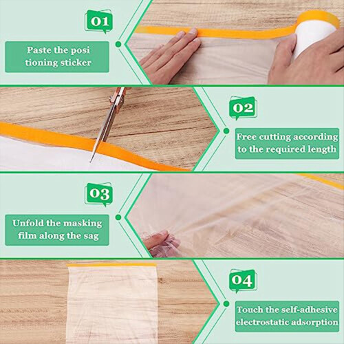 6 Pack Tape and Drape, 1.8X62.3 Ft Pre-Taped Maski 2