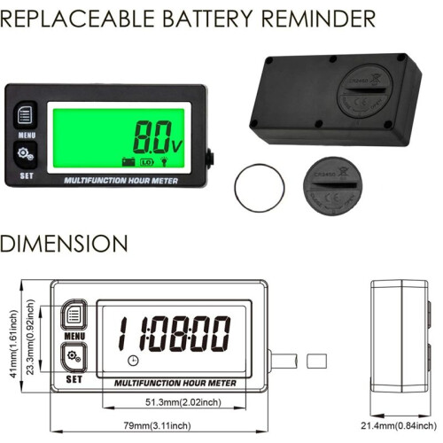 LCD Digital Hourmeter Tachometer Engine Thermomete 2