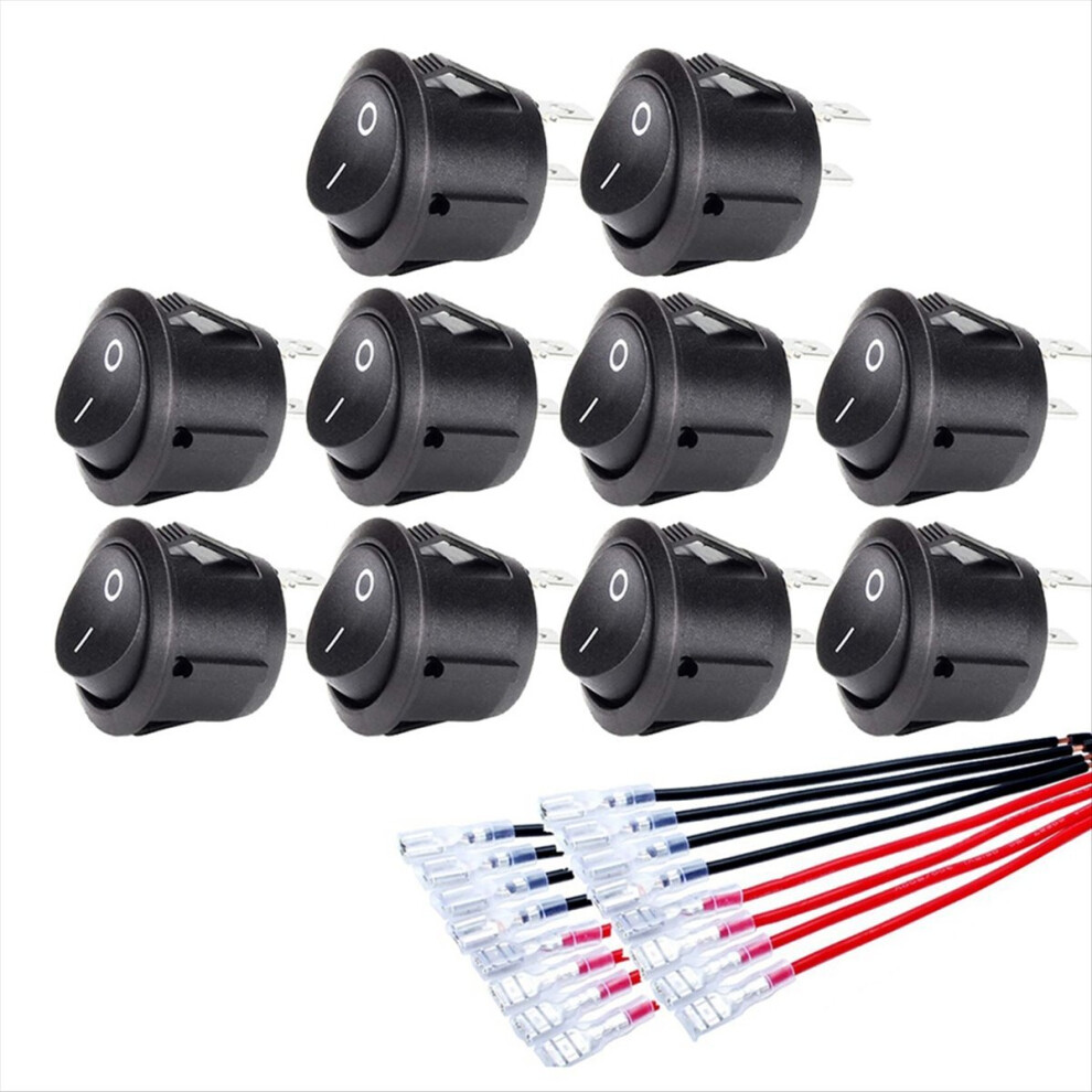 10Pc On/Off Round Rocker Switch Mini Toggle 2 Pin Black 4851707692847