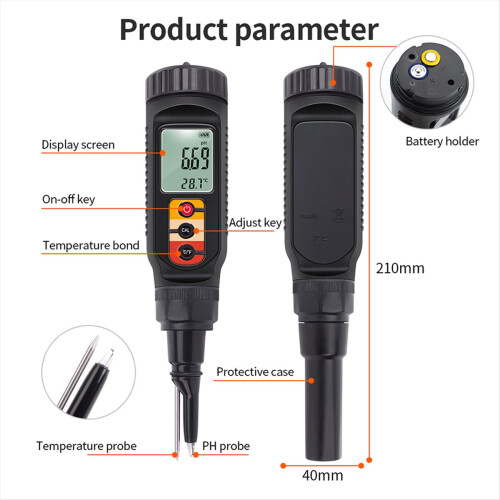 Digital Food PH Meter 0.00-14.00 Temp Acidity Test