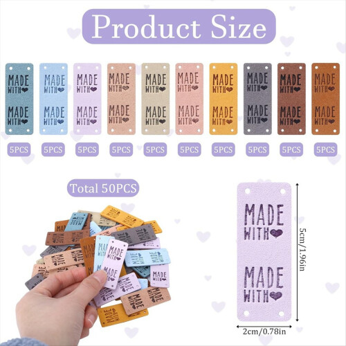 50PCS PU Leather Label Handmade Tag Faux Embossed 2