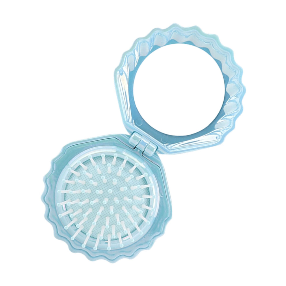 Cute Shell Design Foldable Hair Brush Mirror Combo For- Blue