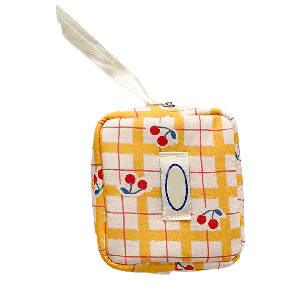 Yellow Mini Grid Pattern Cosmetic Organizer Bag Cute Fruit- Grid