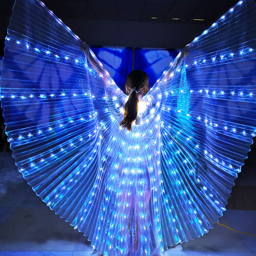 Φωτιζόμενη στολή χορού της κοιλιάς με φτερά νεράιδας LED με ρυθμιζόμενες ράβδους,