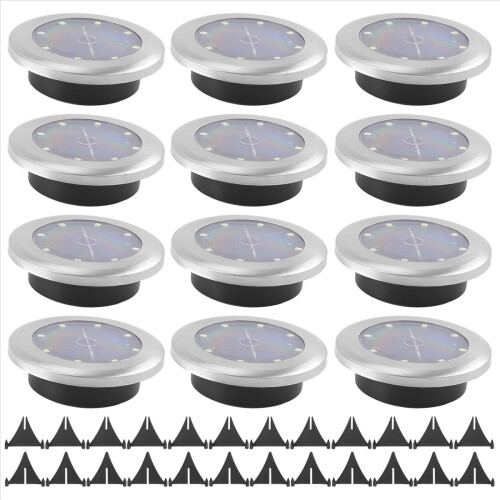 12 Pack Solar Lights Outdoor Garden 8 LED Disk IP6 2