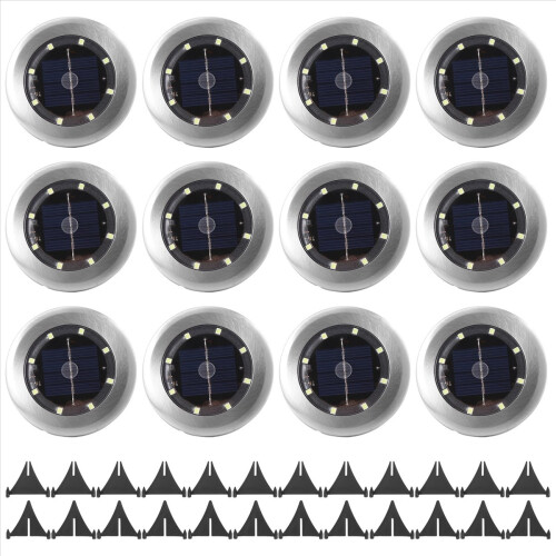 12 Pack Solar Lights Outdoor Garden 8 LED Disk IP6 1