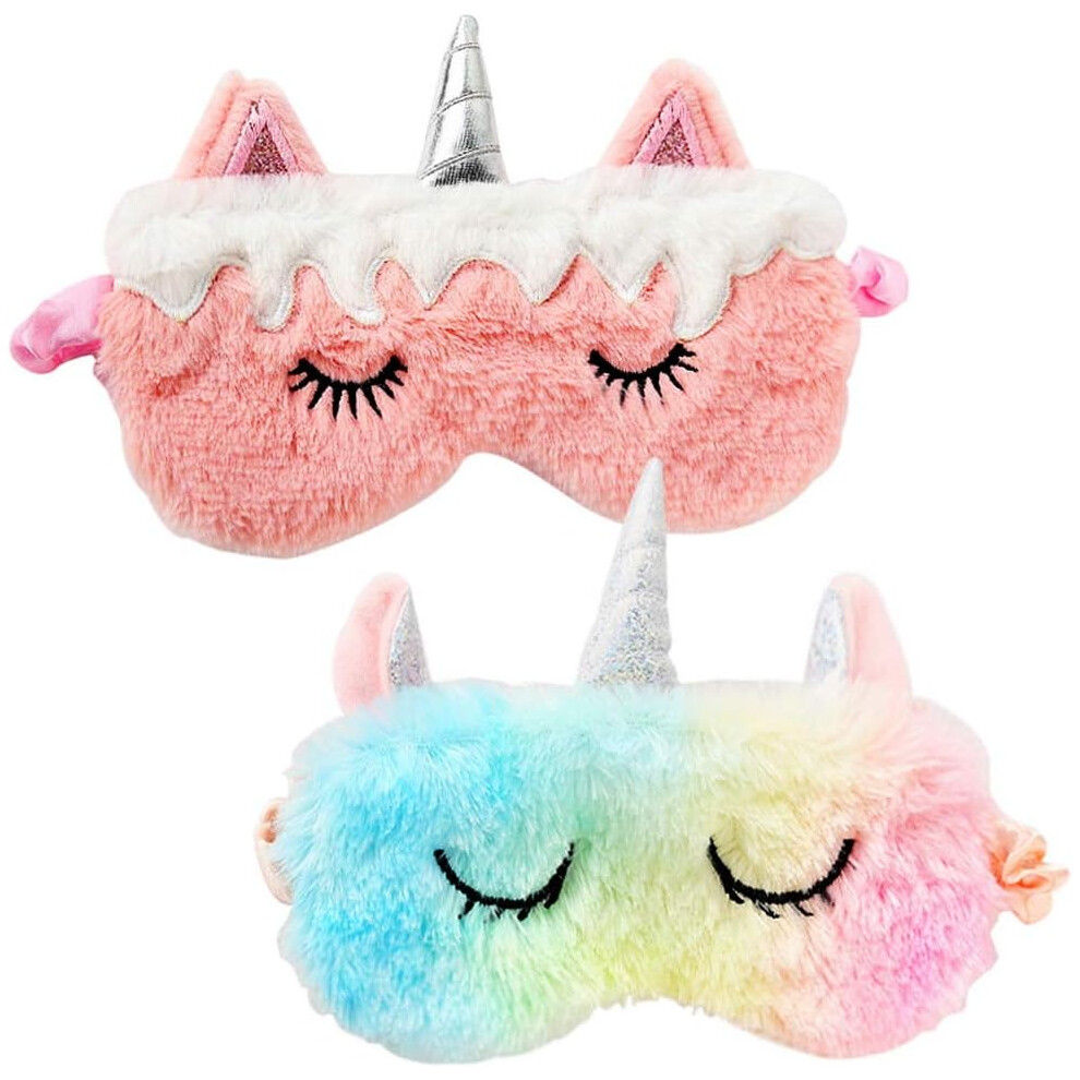 Adorable Plush Silk Unicorn Eye Mask, Adjustable Strap Ensuring Perfect Fit For Everyone - Lightweight And Easy To Carry, Best For Home Or Travel (2 P