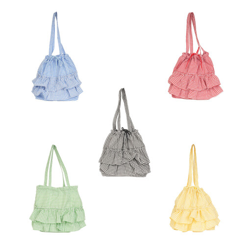 Women Bag Ruffle Plaids Armpit Bag Large Capacity-Light blue 2