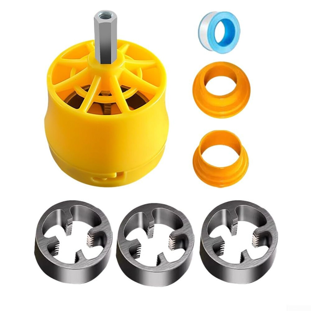Pvc Pipe Threader Kit With 1/2, 3/4 And 1 Inch Dies For Plastic Water Pipes Includes Raw Tape 9339159620199