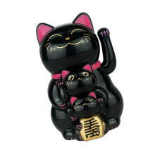 Mini chats porte-bonheur agitant le bras, énergie solaire,-Noir