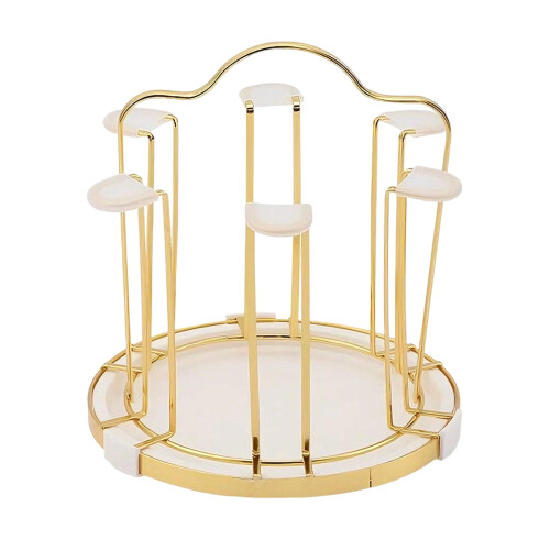 Efficient Water Drainage Round Rack for 6 Cups Iron Made-White