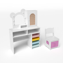 Kids Vanity with Lights Dressing Table and Chair Set With 5 Drawers