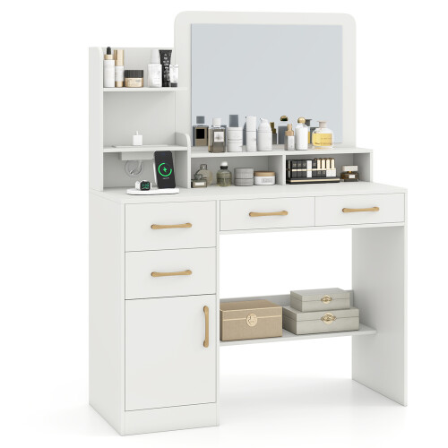 Costway Dressing Table with Mirror Modern Makeup Table With USB & Type-C Ports 1
