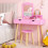 Costway 2-in-1 Vanity Set for Kids Dressing Table and Stool With 2 Large Drawers 8