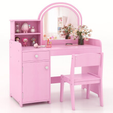 Kids Dressing Table and Chair Set Vanity Play Set With Drawer Cabinet