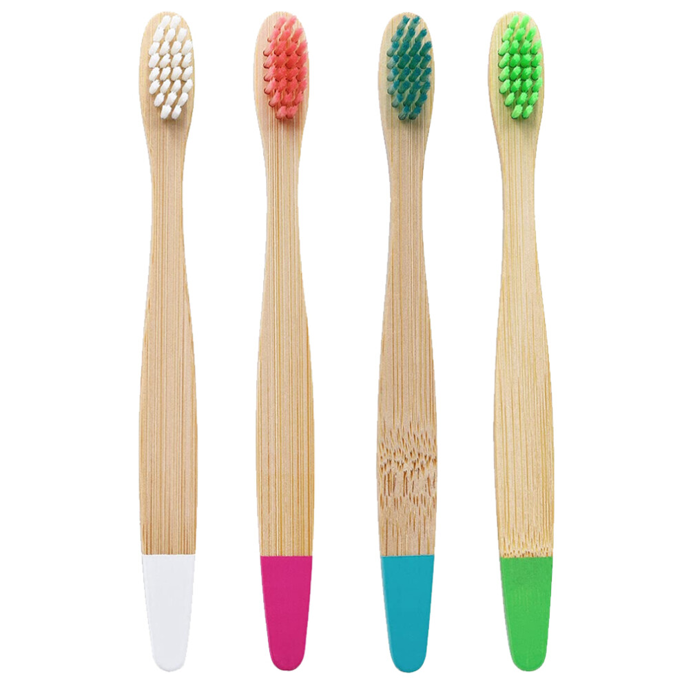 Kids Bamboo Toothbrushes, BPA Free for Safe Oral Hygiene, Soft Bristles for Delicate Teeth & Gums, Hot Water Ready (Four Colours)