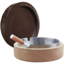 Windproof Portable Ashtray with Stainless Steel Liner, Outdoor Ashtrays With Modern Design And Natural Wood, Grooves For Safe Cigarette Extinguishing,