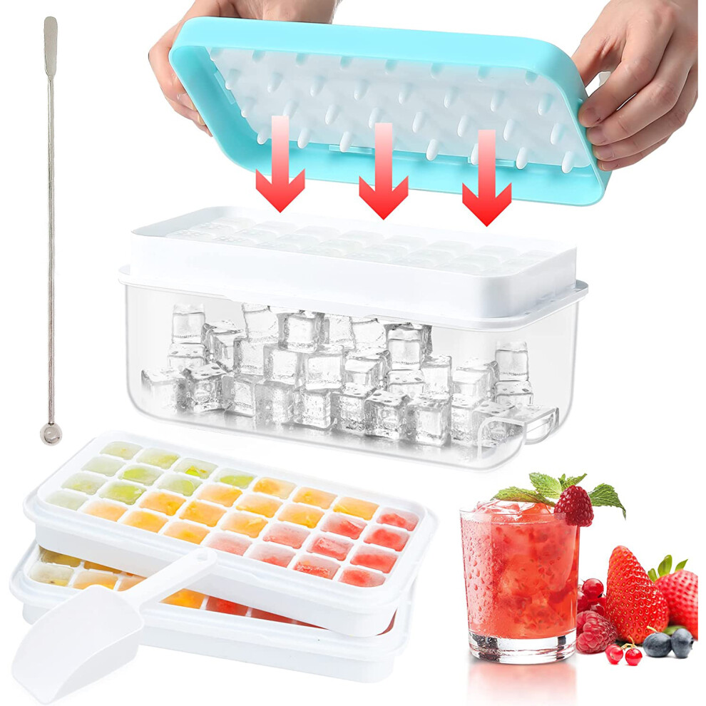 Creatively Designed Ice Cube Trays For Freezer, Press Type Ice Cube Maker Food-Grade Material With Airtight Lid Easy Ice Release Stackable Design For 9155353358269