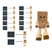 Schudden van houten man beeldjes-12 emoticonpakketten met